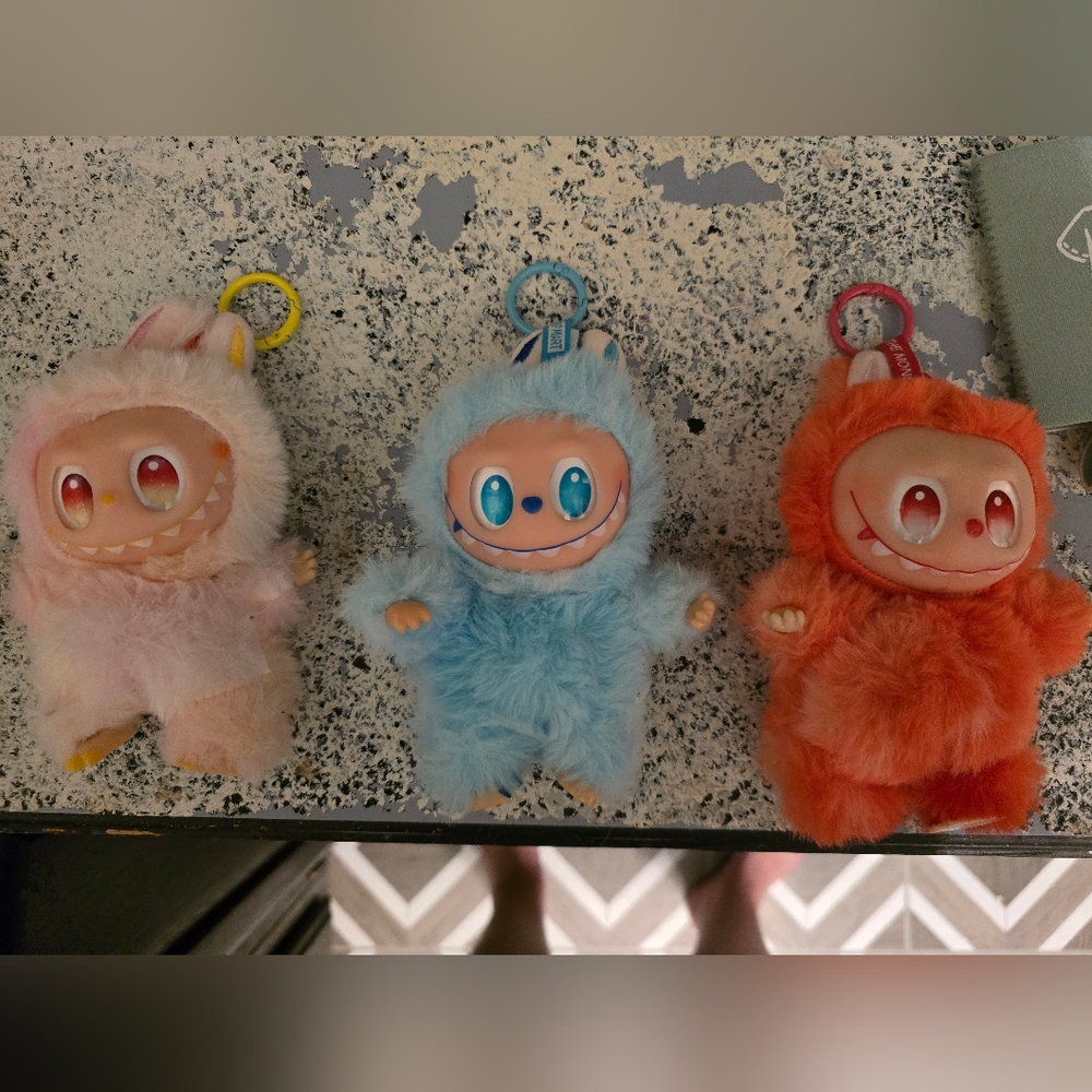 LABUBU Keychain Set - Blue, Pink, Orange